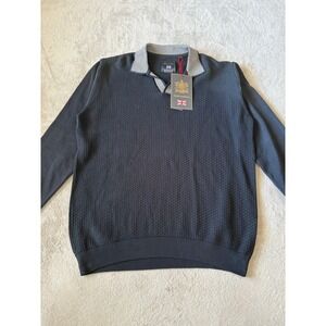 Guide London Size Large Polo Sweater Long Sleeve Striped Collar Cotton Blend‎